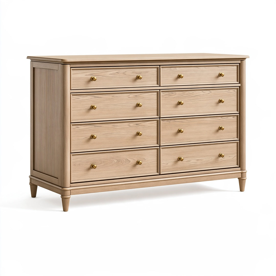 Cassettiera in legno di rovere chiaro con 8 cassetti stile classico, dimensioni 160x45x95 cm, di marca Ulmordiq