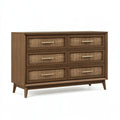 Cassettiera Ulmordiq in legno marrone con rattan intrecciato, stile moderno, 140 cm, mobile da soggiorno o camera.