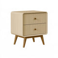 Comodino in legno beige stile nordico, misura 60x40x65 cm, con due cassetti, marchio Ulmordiq, immagine 11-10.