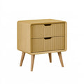 Comodino in legno di rovere chiaro Ulmordiq, stile nordico, con dimensioni 50x40x60 cm e due cassetti.