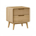 Comodino in legno beige stile nordico, misura 50x40x60 cm, con 2 cassetti, marca Ulmordiq, stile minimalista e funzionale