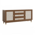 Credenza in legno marrone Ulmordiq, 180x45x85 cm, con pannelli traforati, mobile contenitore retrò, design elegante e funzionale.