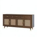 Credenza in legno marrone con ante in rattan stile retrò, dimensioni 180x45x85 cm, marca Ulmordiq.