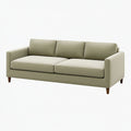Divano 3 posti Ulmordiq in tessuto verde salvia con gambe in legno, stile moderno, lunghezza 210 cm.