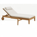 Lettino prendisole Ulmordiq in legno marrone con rivestimento beige reclinabile, ideale per esterni, misura 200 x 70 cm.