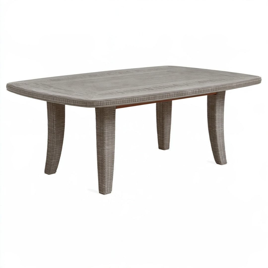 Tavolo da pranzo da esterno in rattan sintetico grigio, dimensioni 200x100x75 cm, stile contemporaneo, tavolo da giardino Ulmordiq