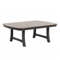 Tavolo da giardino modernissimo in legno marrone e nero, misura 150x90x45 cm, design elegante e funzionale.