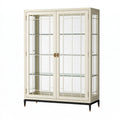 Vetrina in legno color avorio con ante in vetro, stile classico, misura 100x40x180 cm, marca Ulmordiq.
