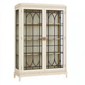 Vetrina in legno avorio con ante in vetro, misura 120x45x200 cm, stile classico, marca Ulmordiq, mostra dettagli eleganti.