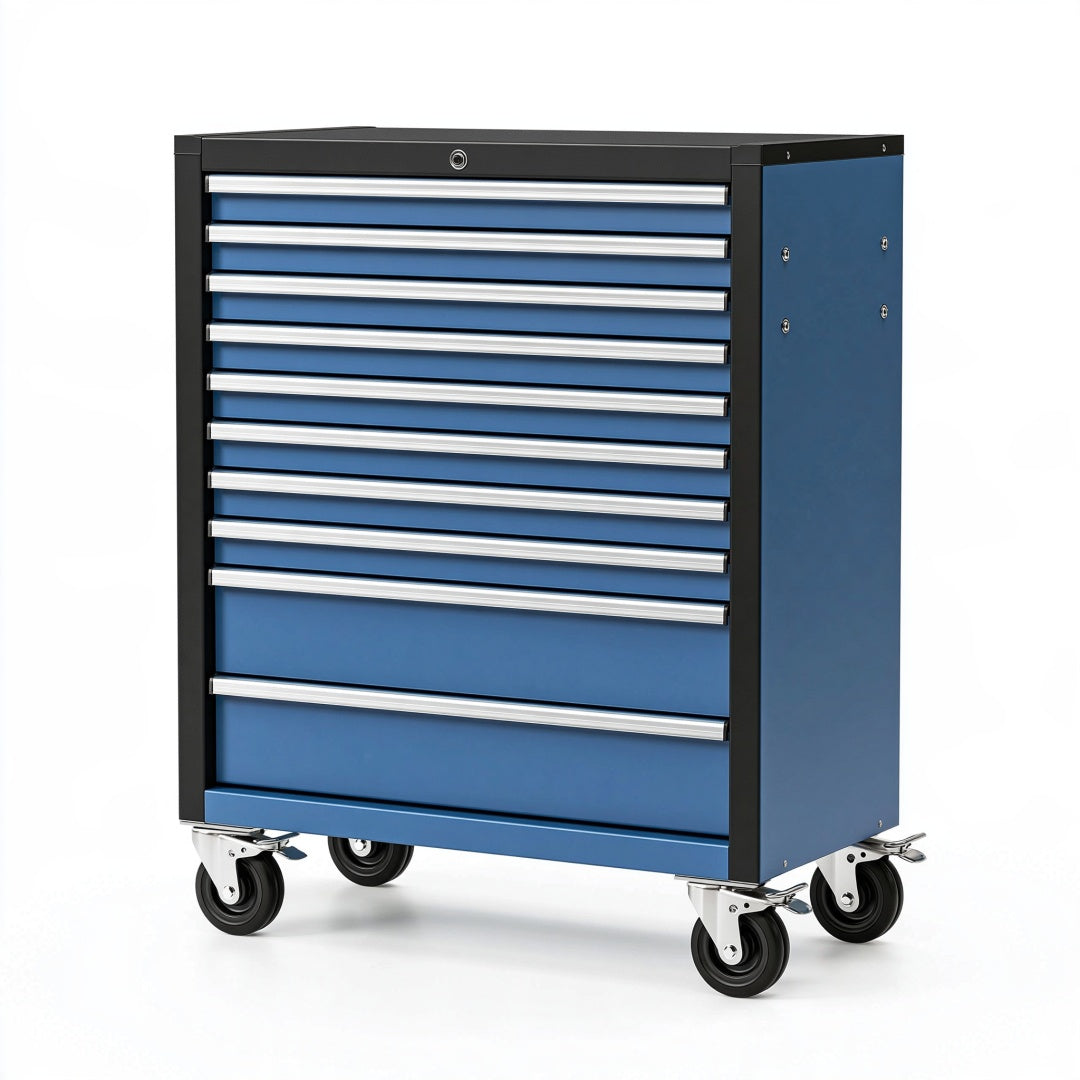 Carrello portautensili Ulmordiq in acciaio blu con 11 cassetti e ruote, dimensioni 78x46x97 cm, per officina e garage