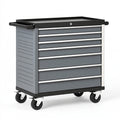 Carrello portautensili Ulmordiq in acciaio grigio nero con 7 cassetti e ruote, dimensioni 77x46x97 cm, per officina.