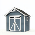Casetta da giardino in legno blu e bianco con doppie porte, dimensioni 180x120x210 cm, marca Ulmordiq