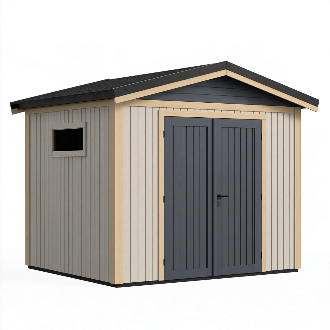 Casetta da giardino Ulmordiq in legno grigio chiaro antracite, deposito esterno con doppia porta e dimensioni 300x240x240 cm