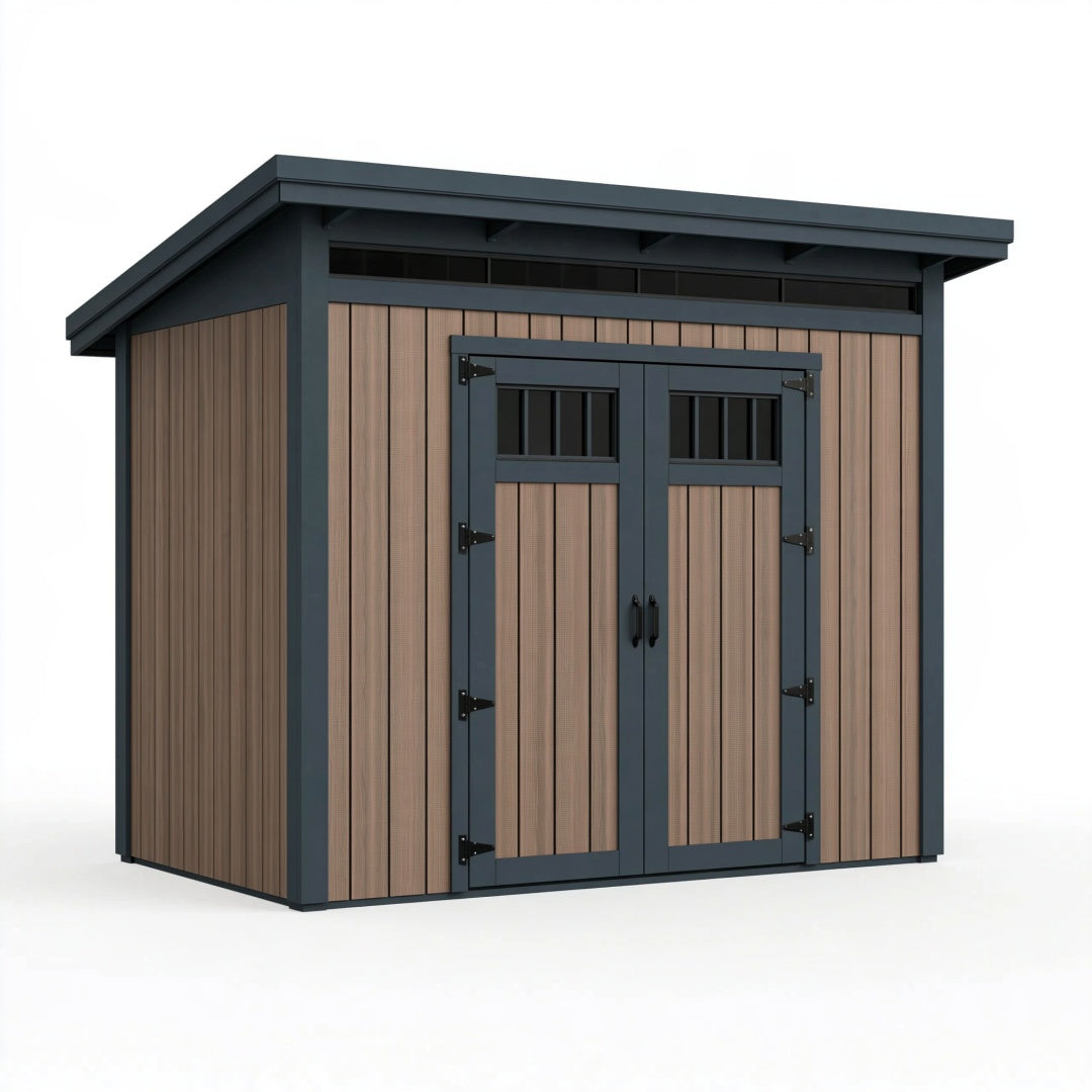 Casetta da giardino Ulmordiq in metallo e pannelli effetto legno marrone antracite, con doppia porta moderna e struttura resistente