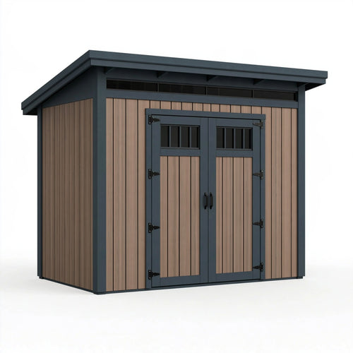 Casetta da giardino Ulmordiq in metallo e pannelli effetto legno marrone antracite, con doppia porta moderna e struttura resistente